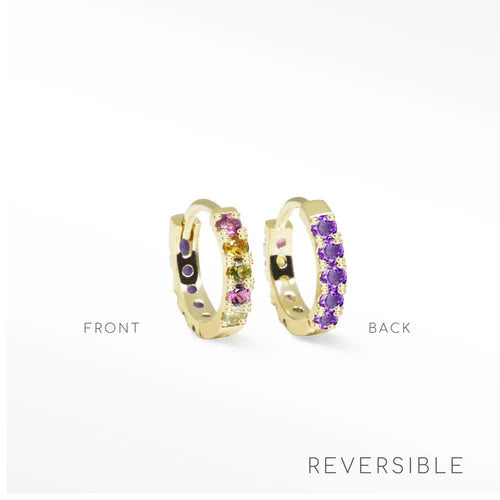 Natalie Tourmaline & Amethyst 14k Yellow Gold Reversible Huggies 11mm