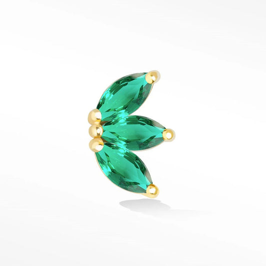 Flat Back Earring Baby Lotus Emerald 14k Yellow Gold