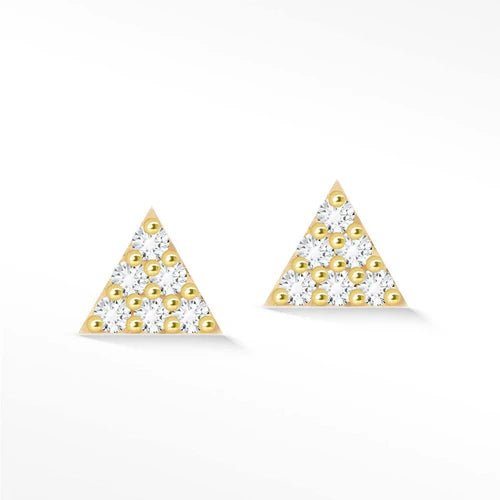 Diamond Stud Earrings Pyramid 14k Yellow